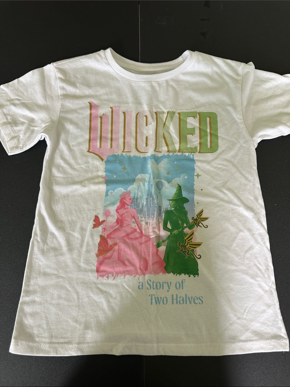 Wicked Graphic Tee in White with Pink & Green Print